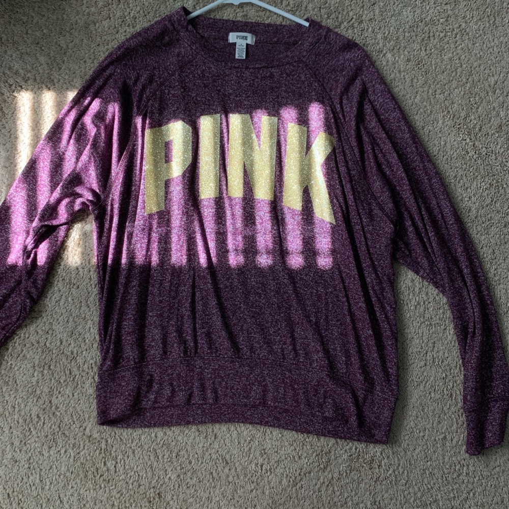 long sleeve PINK maroon with gold glitter writing